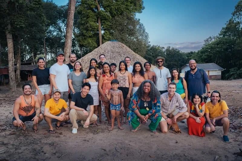 GainForest team and Indigenous community at the maloca, XPRIZE Rainforest finals in Manaus